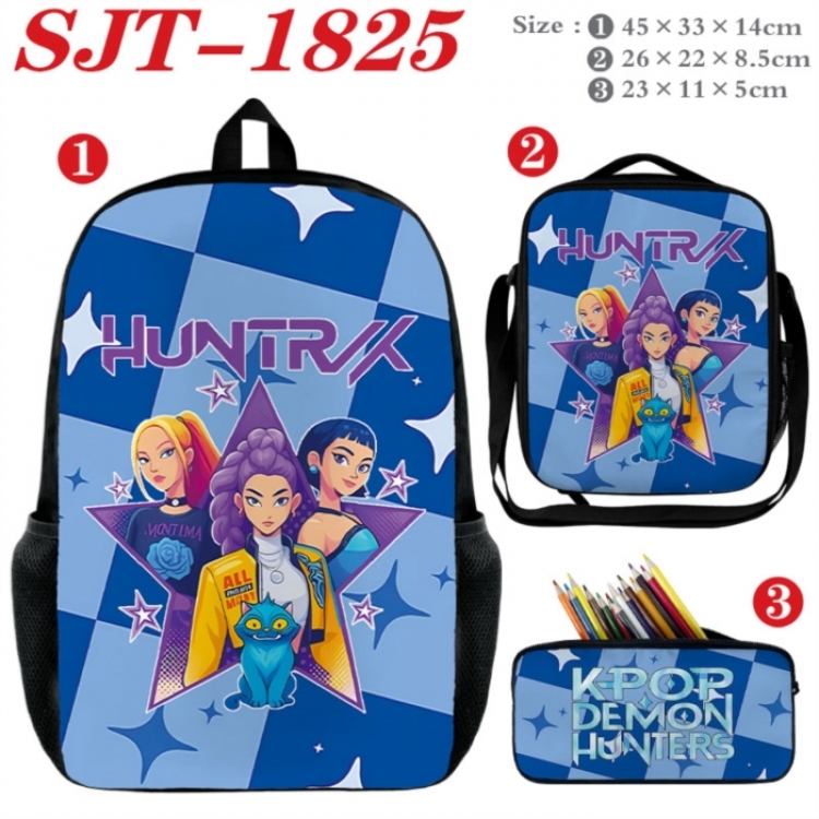 K-Pop:Demon Hunters  Anime nylon canvas backpack pencil case crossbody bag three piece set 45x33x14cm