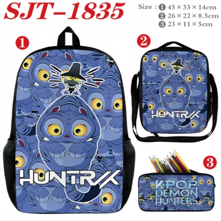 K-Pop:Demon Hunters  Anime nylon canvas backpack pencil case crossbody bag three piece set 45x33x14cm