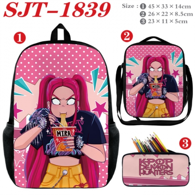 K-Pop:Demon Hunters  Anime nylon canvas backpack pencil case crossbody bag three piece set 45x33x14cm