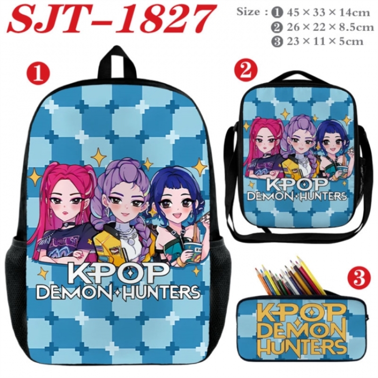 K-Pop:Demon Hunters  Anime nylon canvas backpack pencil case crossbody bag three piece set 45x33x14cm