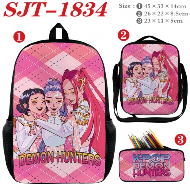 K-Pop:Demon Hunters  Anime nylon canvas backpack pencil case crossbody bag three piece set 45x33x14cm