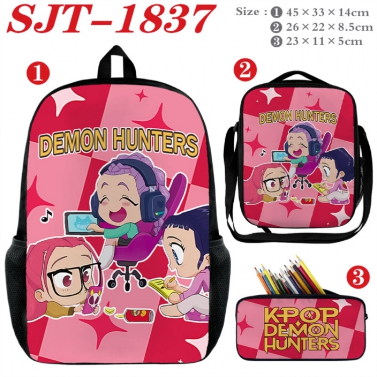 K-Pop:Demon Hunters  Anime nylon canvas backpack pencil case crossbody bag three piece set 45x33x14cm