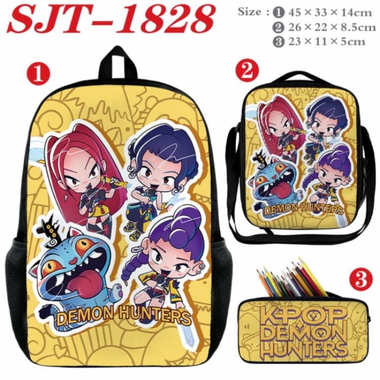 K-Pop:Demon Hunters  Anime nylon canvas backpack pencil case crossbody bag three piece set 45x33x14cm