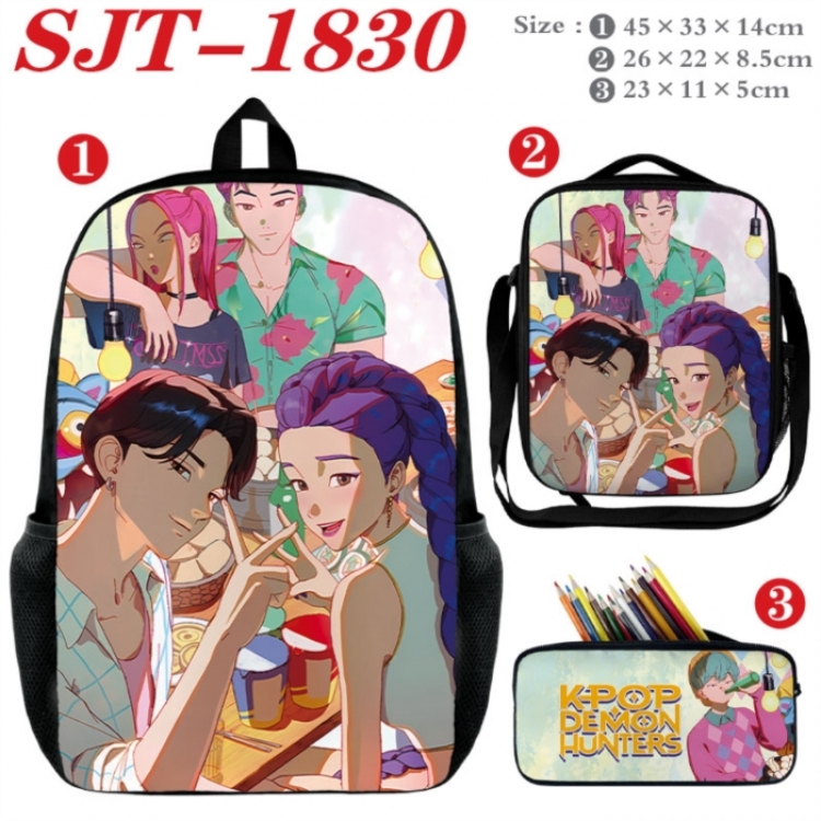 K-Pop:Demon Hunters  Anime nylon canvas backpack pencil case crossbody bag three piece set 45x33x14cm