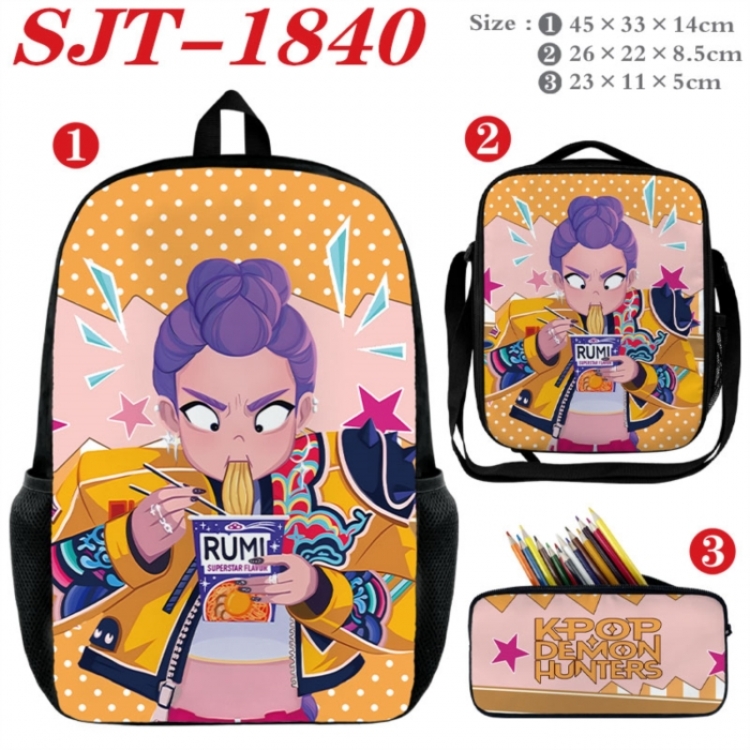K-Pop:Demon Hunters  Anime nylon canvas backpack pencil case crossbody bag three piece set 45x33x14cm