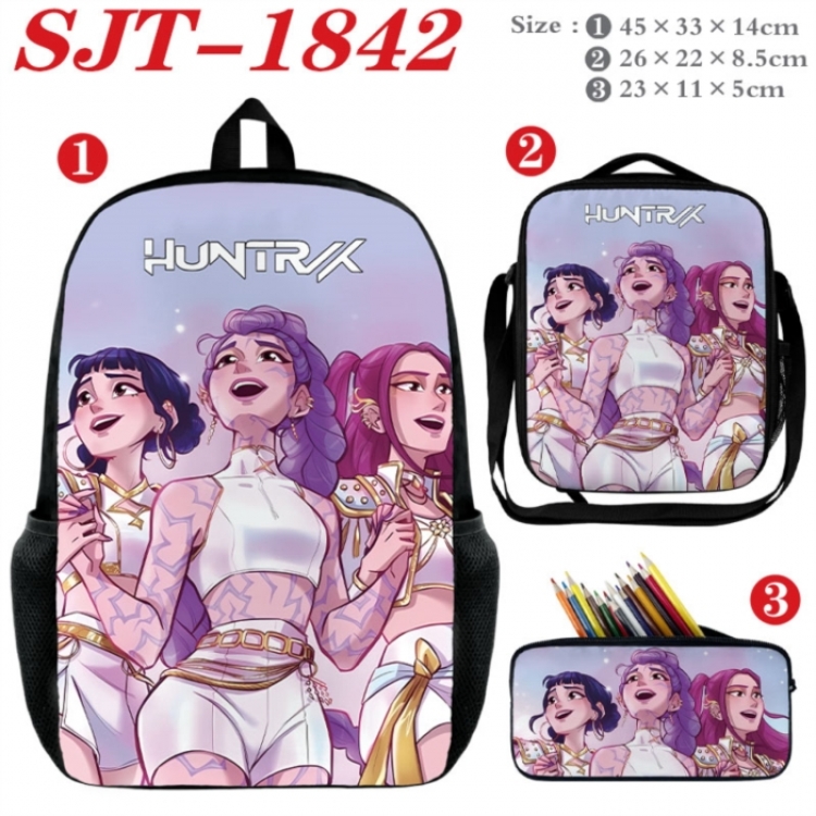 K-Pop:Demon Hunters  Anime nylon canvas backpack pencil case crossbody bag three piece set 45x33x14cm