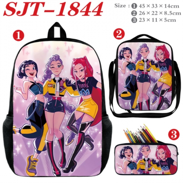 K-Pop:Demon Hunters  Anime nylon canvas backpack pencil case crossbody bag three piece set 45x33x14cm