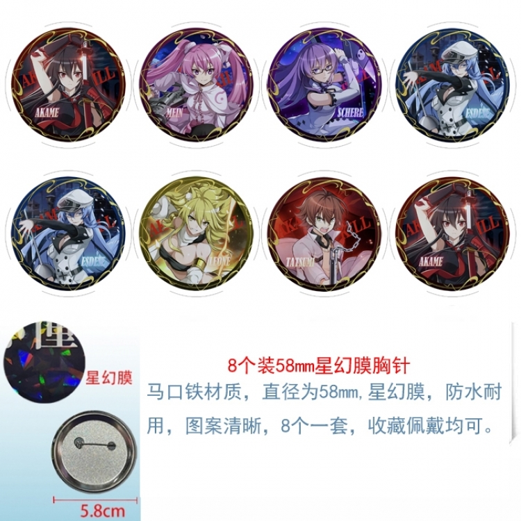 Akame ga KILL Anime round Astral membrane brooch badge 58MM a set of 8