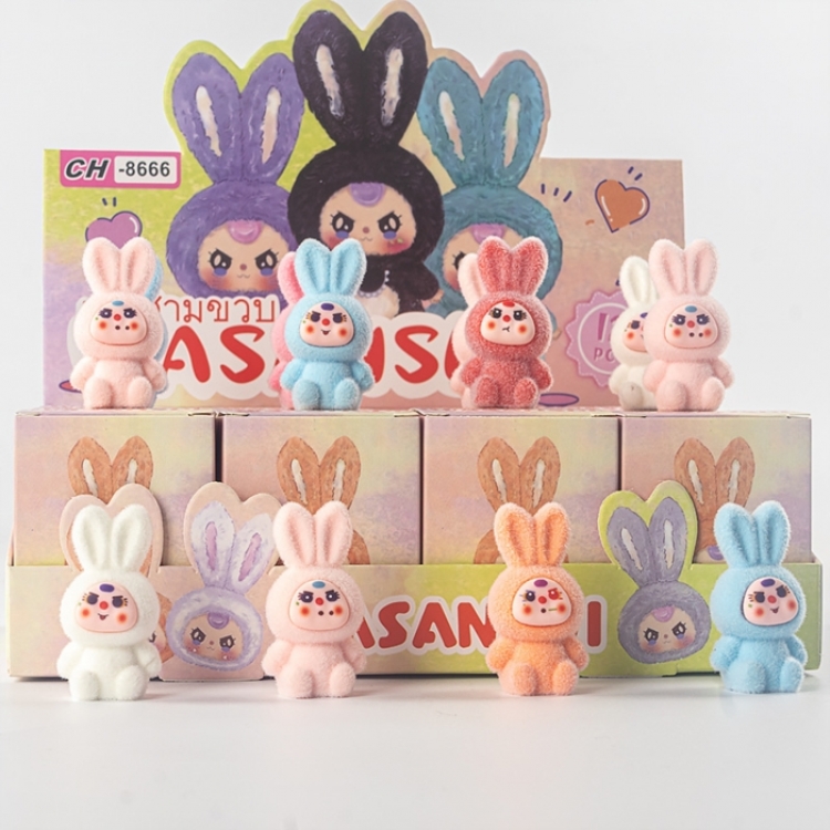 Cute Rabbit Rabbit Flocked small ornaments figurines blind boxes trendy toys and small handmade crafts a set of 12