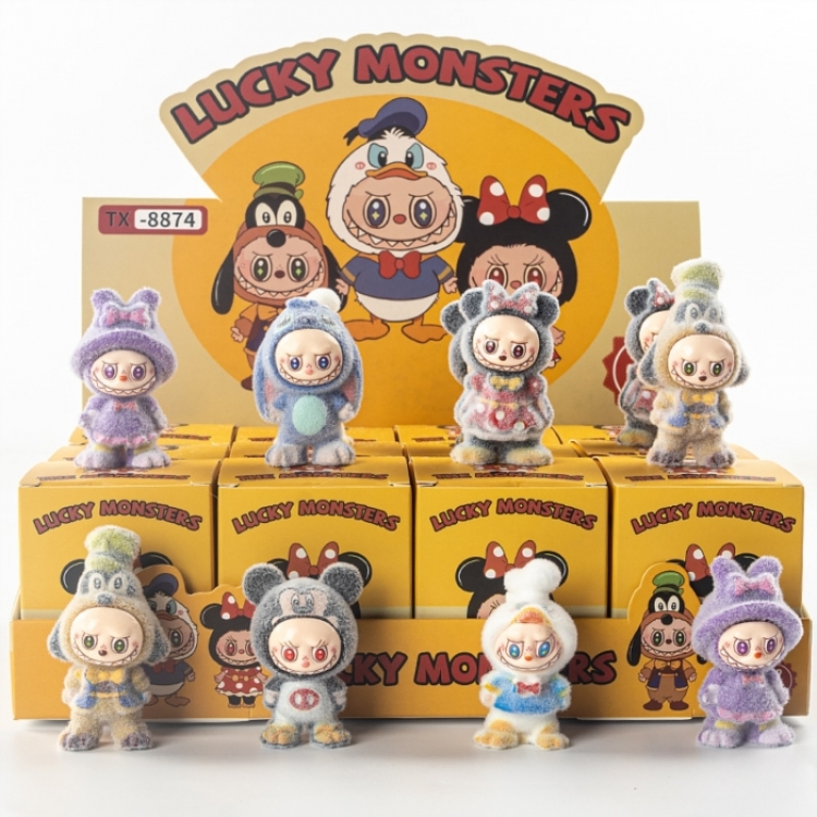 Labubu Flocked small ornaments figurines blind boxes trendy toys and small handmade crafts a set of 12