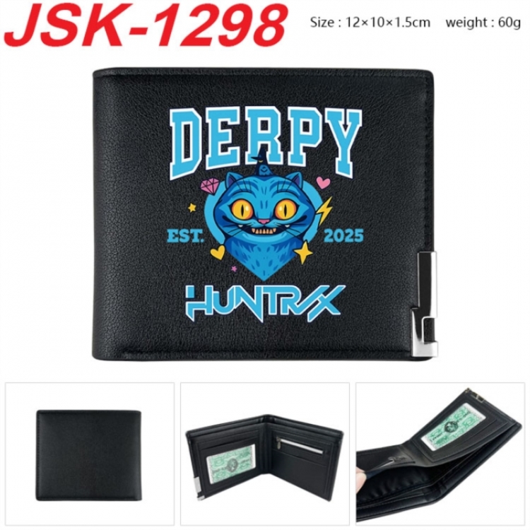 K-Pop:Demon Hunters Animation magnetic buckle black leather wallet 12X10X1.5CM 