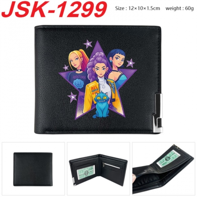 K-Pop:Demon Hunters Animation magnetic buckle black leather wallet 12X10X1.5CM 
