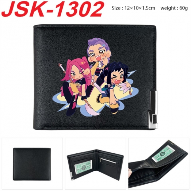 K-Pop:Demon Hunters Animation magnetic buckle black leather wallet 12X10X1.5CM 