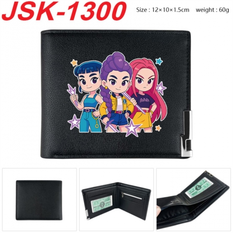 K-Pop:Demon Hunters Animation magnetic buckle black leather wallet 12X10X1.5CM 