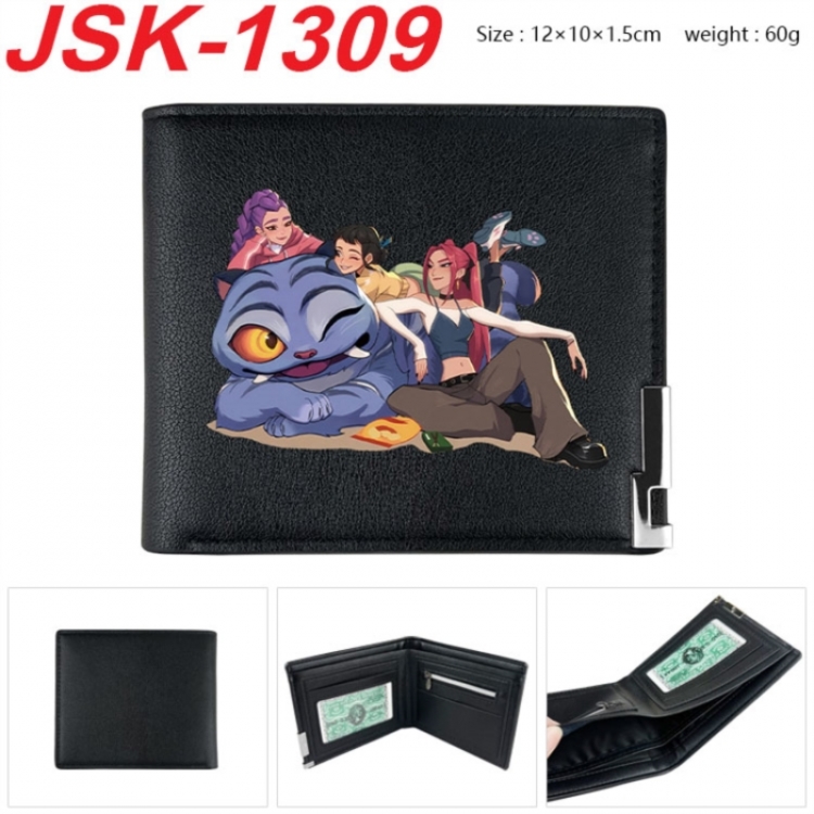 K-Pop:Demon Hunters Animation magnetic buckle black leather wallet 12X10X1.5CM 