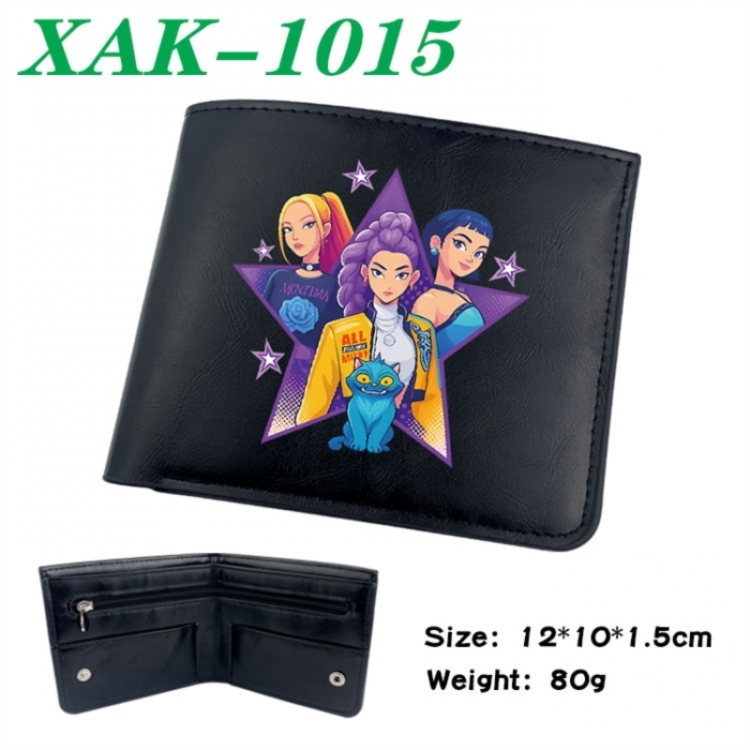 K-Pop Demon Hunters Animation soft leather inner buckle black leather wallet 12X10X1.5CM