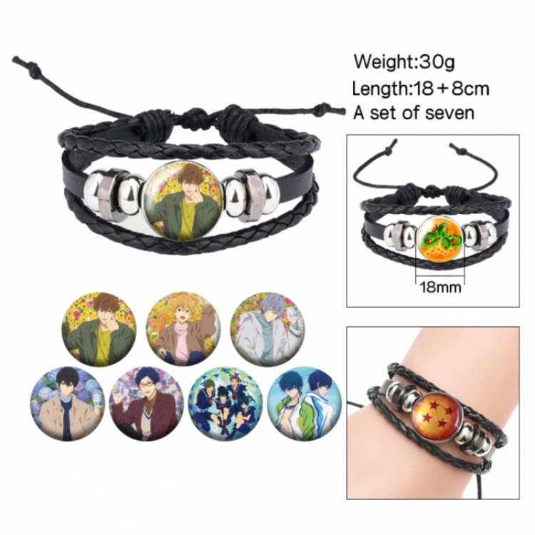 Free! Anime Freestyle Crystal Leather Rope Bracelet Set