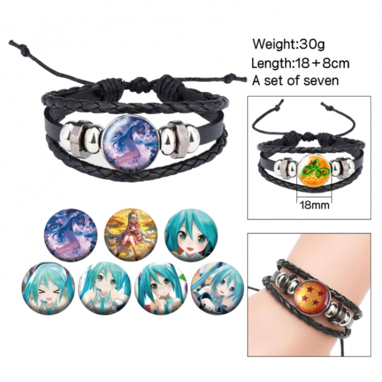Hatsune Miku Anime Freestyle Crystal Leather Rope Bracelet Set