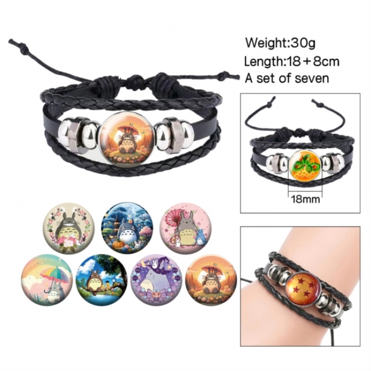 TOTORO Anime Freestyle Crystal Leather Rope Bracelet Set