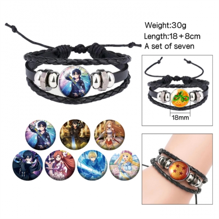 Sword Art Online Anime Freestyle Crystal Leather Rope Bracelet Set