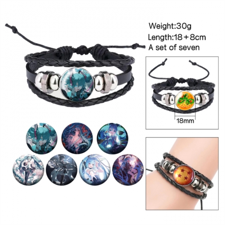 Hatsune Miku Anime Freestyle Crystal Leather Rope Bracelet Set