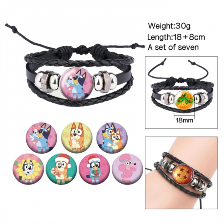 Bluey Anime Freestyle Crystal Leather Rope Bracelet Set