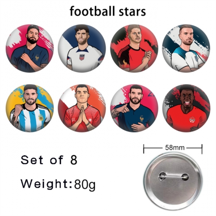 Football Anime tinplate brooch badge 58mm a set of 8