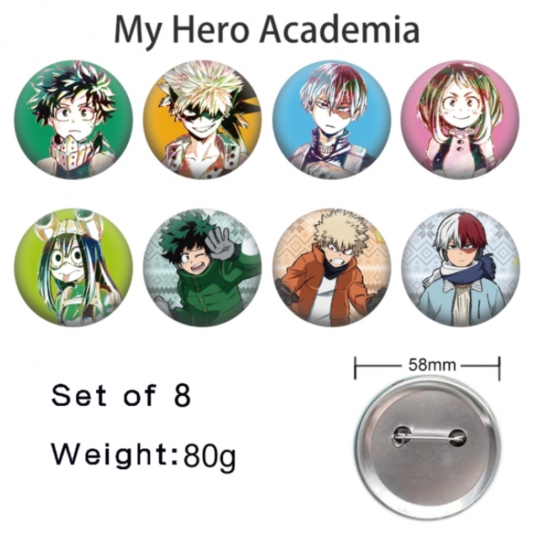 My Hero Academia Anime tinplate brooch badge 58mm a set of 8
