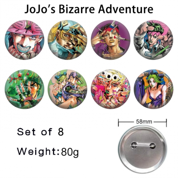 JoJos Bizarre Adventure Anime tinplate brooch badge 58mm a set of 8