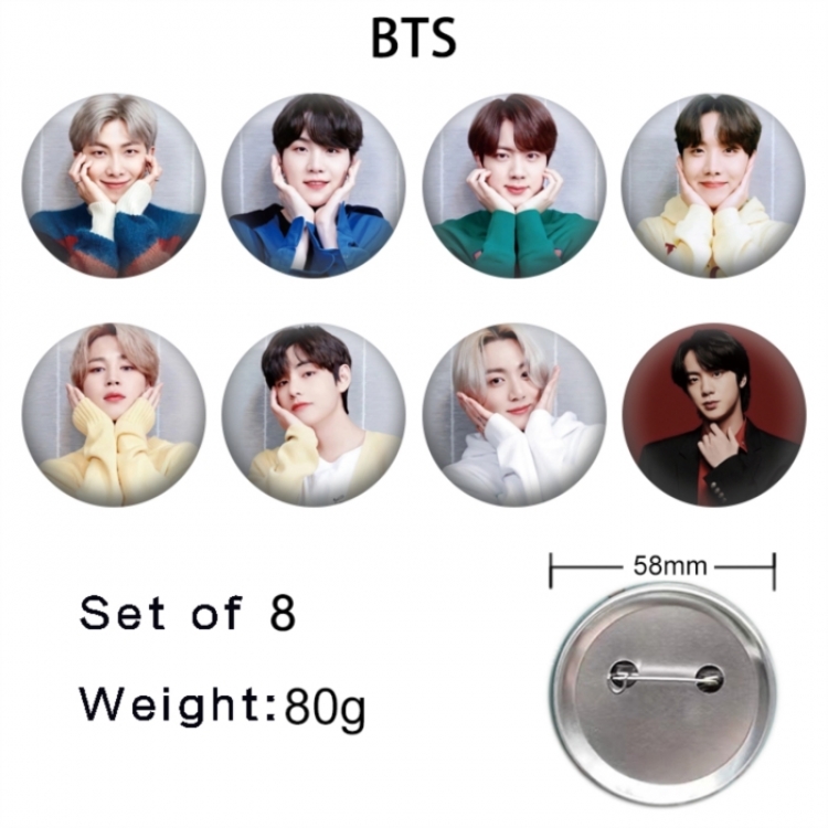 BTS Anime tinplate brooch badge 58mm a set of 8