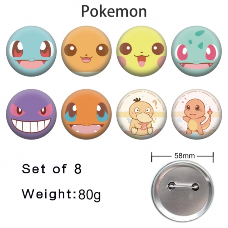 Pokemon Anime tinplate brooch badge 58mm a set of 8