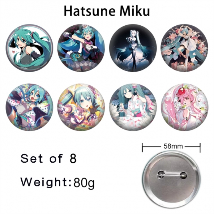 Hatsune Miku Anime tinplate brooch badge 58mm a set of 8