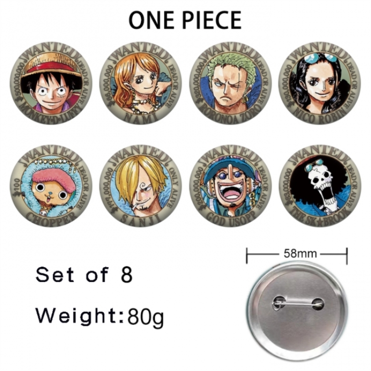 One Piece Anime tinplate brooch badge 58mm a set of 8