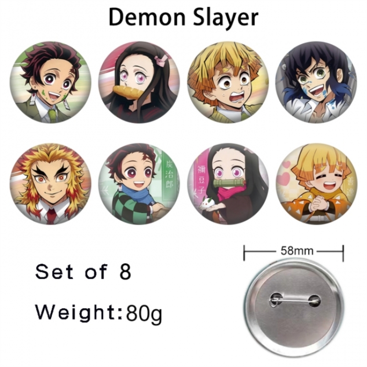 Demon Slayer Kimets Anime tinplate brooch badge 58mm a set of 8