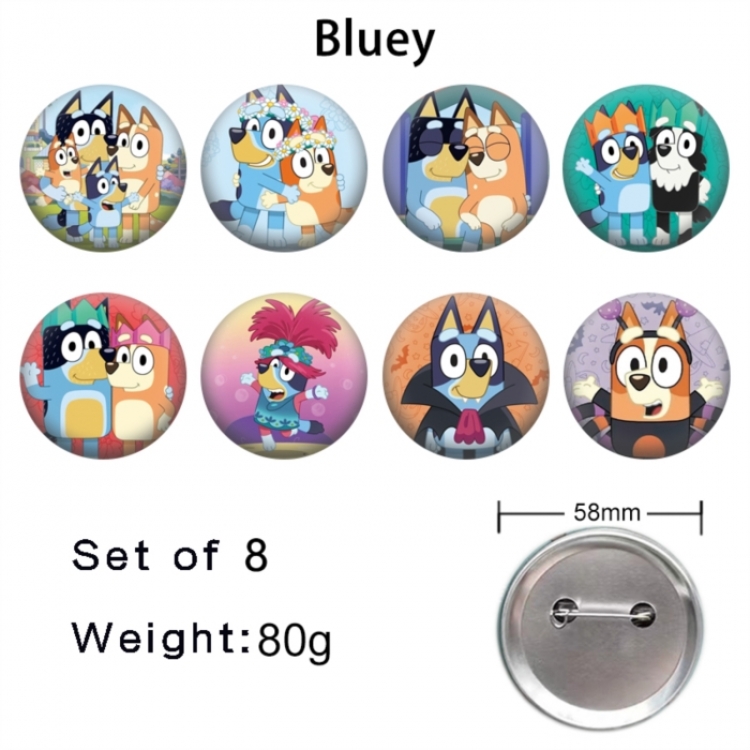 Bluey Anime tinplate brooch badge 58mm a set of 8