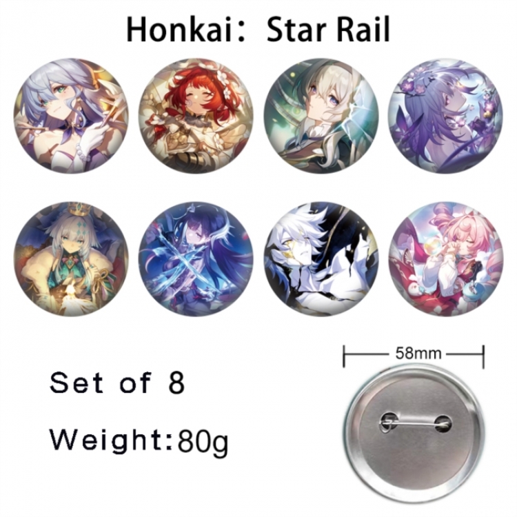 Honkai: Star Rail Anime tinplate brooch badge 58mm a set of 8
