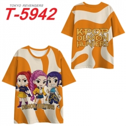 K-Pop Demon Hunters Anime Full Color Milk Silk Short Sleeve T-Shirt from S to 6XL