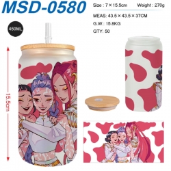 K-Pop:Demon Hunters Anime frosted glass cup with straw 450ML