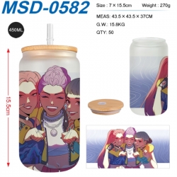K-Pop:Demon Hunters Anime frosted glass cup with straw 450ML