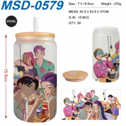 K-Pop:Demon Hunters Anime frosted glass cup with straw 450ML