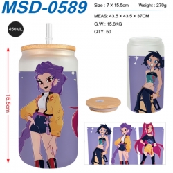 K-Pop:Demon Hunters Anime frosted glass cup with straw 450ML