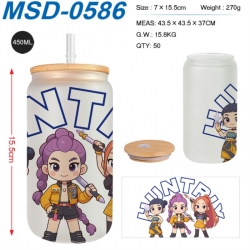 K-Pop:Demon Hunters Anime frosted glass cup with straw 450ML