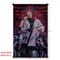 Jujutsu Kaisen Anime black Plastic rod Cloth painting Satin cloth Wall Scroll 60X90CM 