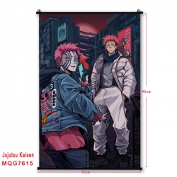 Jujutsu Kaisen Anime black Plastic rod Cloth painting Satin cloth Wall Scroll 60X90CM 