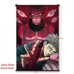 Jujutsu Kaisen Anime black Plastic rod Cloth painting Satin cloth Wall Scroll 60X90CM 