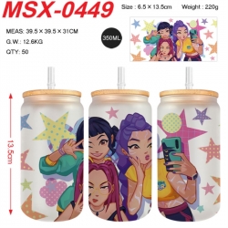 K-Pop:Demon Hunters Anime frosted glass cup with straw 350ML