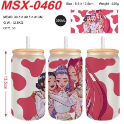 K-Pop:Demon Hunters Anime frosted glass cup with straw 350ML