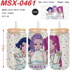 K-Pop:Demon Hunters Anime frosted glass cup with straw 350ML