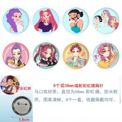 K-Pop Demon Hunters Anime Circular laser rainbow film brooch badge 58MM a set of 8