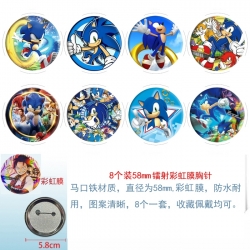 Sonic The Hedgehog Anime Circular laser rainbow film brooch badge 58MM a set of 8